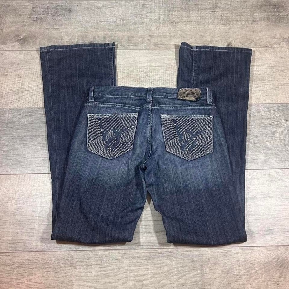 Women's‎ vintage Y2K emo grunge flared embroidered Bebe dark wash jeans